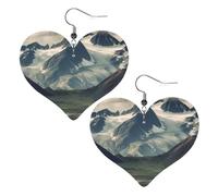 Alaska Mountains Leather Earrings for Women Heart Earrings Lightweight Dangle Drop Earrings Cute Jewelry Gift