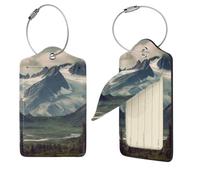 Alaska Mountains Luggage Tag for Suitcase PU Leather Suitcase Tag with Stainless Steel Loop and Address Card Baggage Tags Cute Bag Name Travel Tags ID Labels for Women Men 4 PCS