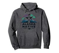 Alaska Native: Totem Spirit Mountains Wildlife Heritage Pullover Hoodie, Adult Unisex, Dark Heather Grey, S