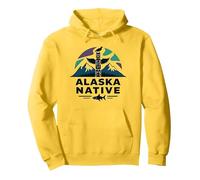 Alaska Native: Totem Spirit Mountains Wildlife Heritage Pullover Hoodie, Adult Unisex, Lemon, S