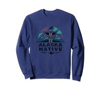 Alaska Native: Totem Spirit Mountains Wildlife Heritage Sweatshirt, Adult Unisex, Navy, XXL