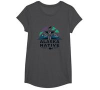 Alaska Native: Totem Spirit Mountains Wildlife Heritage T-Shirt, Girls, Dark Heather Grey, Large