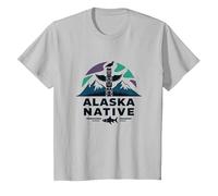 Alaska Native: Totem Spirit Mountains Wildlife Heritage T-Shirt, Kids, Silver, 10 Years