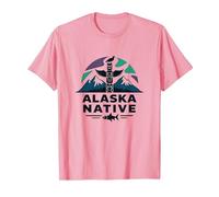 Alaska Native: Totem Spirit Mountains Wildlife Heritage T-Shirt, Men, Pink, XL