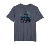 Alaska Native: Totem Spirit Mountains Wildlife Heritage T-Shirt, Men's Big and Tall, Heather Blue, 5X Tall