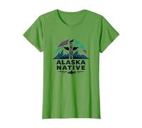 Alaska Native: Totem Spirit Mountains Wildlife Heritage T-Shirt, Women, Grass, XL