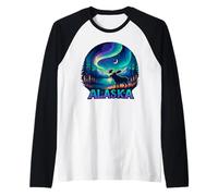 Alaska Northern Lights Aurora Viewing Alaska Vacation Moose Raglan Baseball Tee