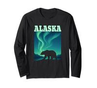 ALASKA Northern Lights Bear Nature Wildlife Mountains Long Sleeve T-Shirt