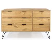 Alaska Pine 6 Drawer Wide Chest with Hairpin Legs