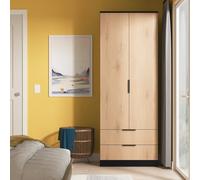 Alaska Ready Assembled 2 Door 2 Drawer Wardrobe in Slat Effect & Black - Welcome Furniture | TJ Hughes