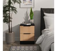 Alaska Ready Assembled 2 Drawer Bedside Cabinet in Slat Effect & Black - Welcome Furniture | TJ Hughes