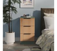 Alaska Ready Assembled 3 Drawer Bedside Cabinet in Slat Effect & Reed Green - Welcome Furniture | TJ Hughes
