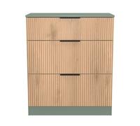 Alaska Ready Assembled 3 Drawer Deep Chest in Slat Effect & Reed Green - Welcome Furniture | TJ Hughes