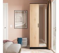 Alaska Ready Assembled Tall 2 Door Mirrored Wardrobe In Slat Effect & Black - Welcome Furniture | TJ Hughes