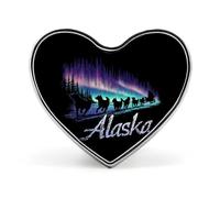 Alaska Sled Dogs Mushing Aurora Borealis Brooch Pins Heart Badge Collar Lapel Pins Dress Backpack Accessories