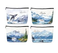 Alaska Souvenirs Cruise Travel Gifts - 4 Pcs Makeup Bags Alaska Trip Must Have Essentials, Cosmetic Bags Purse Cruise Exchange Idea Gift for Women Adults