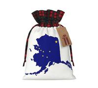Alaska State Flag Map Print Burlap Plaid Gift Bag, Holiday Drawstring Gift Bags,Party Favor Pouchs, Jewelry Pouch