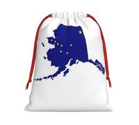 Alaska State Flag Map Print Christmas Drawstring Gift Bags, Xmas Holiday Fabric Gift Wrapping Bag For Party, Size-L