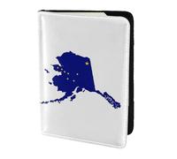 Alaska state Flag Map print Leather Card Case Travel Accessories Passport Holder Cover Wallet for Women Men, Black, One Size