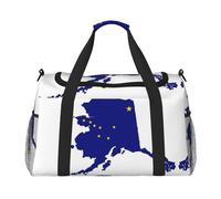 Alaska state Flag Map print Travel Duffle Bag Gym Bag for Women,Puffer Tote Bag,Weekender Overnight Bag Organizer, Black, One Size