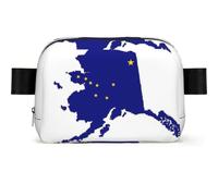 Alaska State Flag Map Print Unisex Waist Bag Wear-Resistant Belt Bag Hip Bag with Adjustable Strap for Hiking and Travel