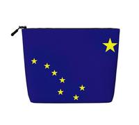 Alaska State Flag Print Cosmetic Bag for Women,Faux Linen Makeup Bag Large Capacity,Perfect for Travel Daily Use