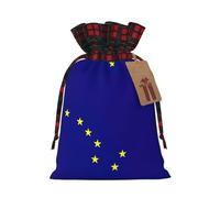 Alaska State Flag Print Festive Plaid Gift Bag, Candy Bag, Drawstring Burlap Pouch For Holiday Presents Favor-M