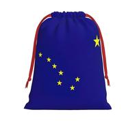Alaska state flag Print Soft Flannel Drawstring Gift Bags Fleece Gift Pouches for Christmas Halloween Holiday Party