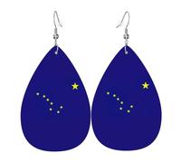 Alaska state flag Printed Dangle Leather Earrings, Reversible Statement Jewelry with Silver Plated Hooks
