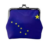 Alaska State Flag Printed Kiss Lock Coin Pouch Faux Leather Mini Clutch for Travel Shopping and Daily Outing