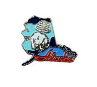 Alaska State Map Enamel Pin, Polar Bear Design, 1 Inch, Blue and White