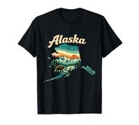 Alaska State Sunset Mountain Landscape Bear Scene T-Shirt
