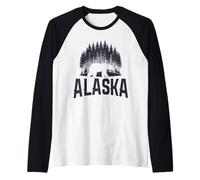 Alaska The Last Frontier Bear Pine Tree Vintage Souvenir Raglan Baseball Tee