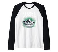 Alaska The Last Frontier Retro Mountain Lake Graphic Raglan Baseball Tee
