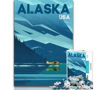 Alaska Travel Poster Jigsaws 1000 Pieces for Adults,Challenging To Complete But Fun And Humorous Unique Home Decor And Gifts 38x26cm