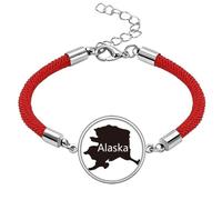 Alaska USA Map Stars Stripes Flag Lucky Red String Bracelet Rope Bracelet Handmade