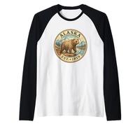 Alaska Vintage Bear Grizzly Wildlife Outdoor Art Adventure Raglan Baseball Tee