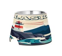 Alaska Vintage Flat Coastal Bowls for Dogs Enhanced Stainless Steel Pets Water Bowls for Slow Feed Cats Whisker Relief