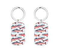 Alaska Wild Salmon Fish Personalized Metal Key Tags with Labels Keychain Stainless Steel Key Rings Signs