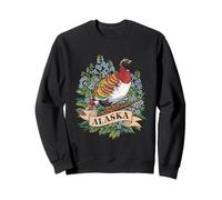 Alaska Willow Ptarmigan Bird and Forget-Me-Not Flower Sweatshirt