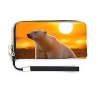 Alaskan Bears in Sunset Cute Coin Purse Leather Small Change Purse Zipper Travel Wallet Holder with Hand Strap