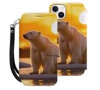 Alaskan Bears in Sunset Printed Wallet Phone Case Slim Cute Cellphone Protective Cover Hanging Rope Unisex Compatible with iPhone 15/15 Plus/15 Pro/15 Pro Max