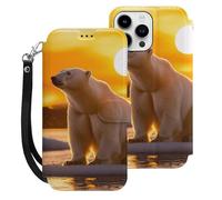 Alaskan Bears in Sunset Printed Wallet Phone Case Slim Cute Cellphone Protective Cover Hanging Rope Unisex Compatible with iPhone 15/15 Plus/15 Pro/15 Pro Max