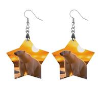 Alaskan Bears in Sunset Printed Wooden Earrings for Women Trendy Lightweight Charms Pendant Jewelry Love
