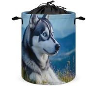 Alaskan Husky Print Laundry Basket with Drawstring Collapsible Clothes Hamper Bag for Bedroom Bathroom