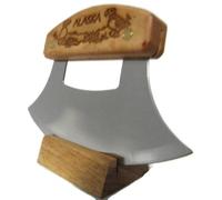 Alaskan Inupiat Style Ulu with Puffin Etched Birchwood Handle, 6.25