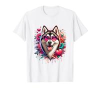 Alaskan Klee Kai Dog St Valentines Day Artwork Value Graphic T-Shirt, Men, White, L