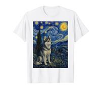 Alaskan Klee Kai Dog Starry Night Value Graphic T-Shirt, Men, White, XL