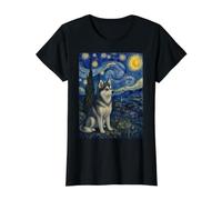 Alaskan Klee Kai Dog Starry Night Value Graphic T-Shirt, Women, Black, L
