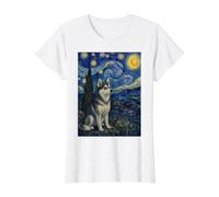 Alaskan Klee Kai Dog Starry Night Value Graphic T-Shirt, Women, White, XL